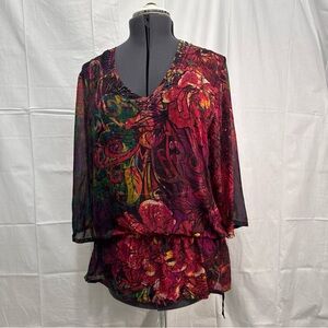 Floral Top Chico’s 100% silk blouse peplum
